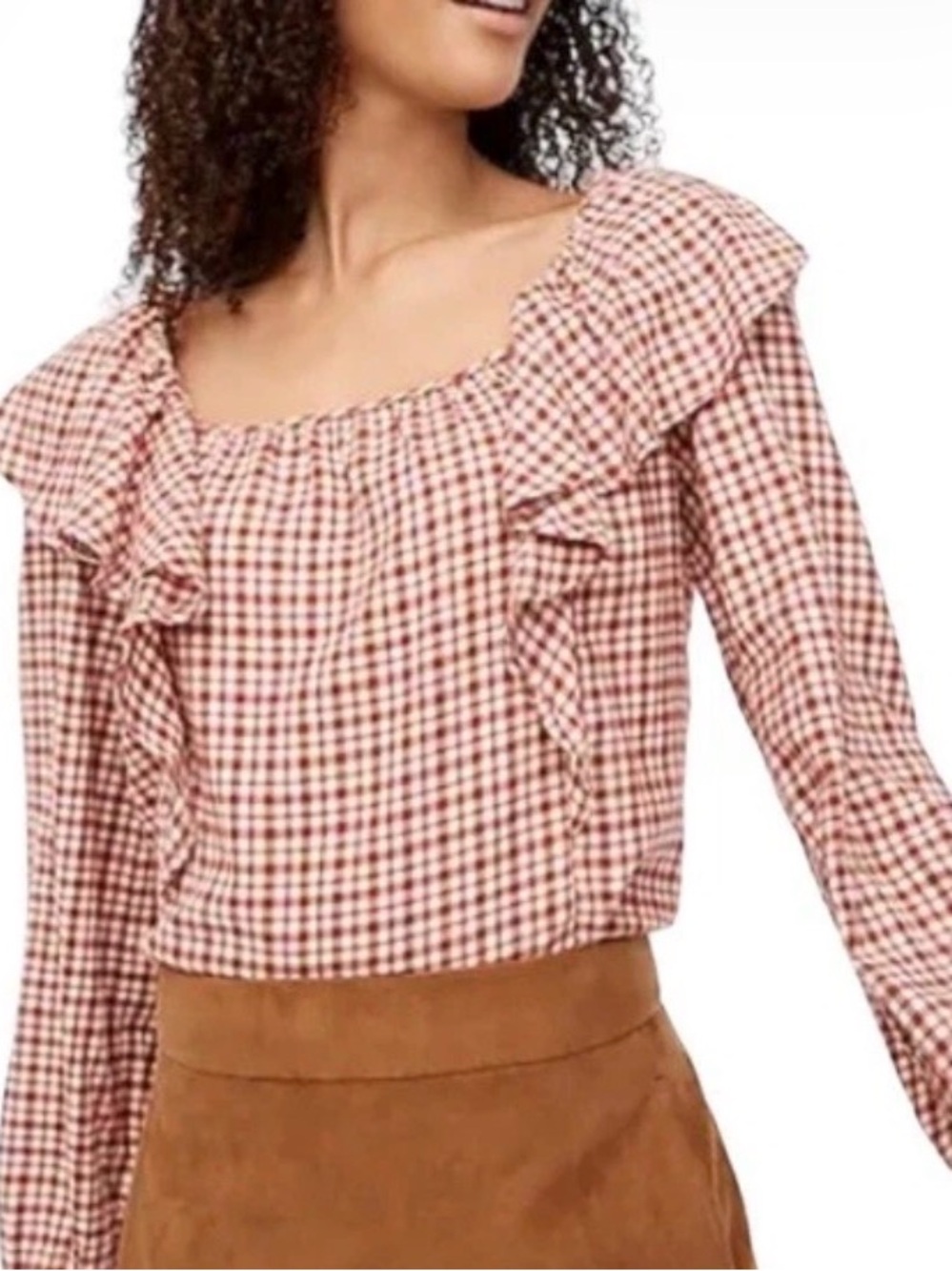 J. Crew Women's Flannel Cotton Ruffle Blouse Top Long Sleeve Rust Autumnal Small